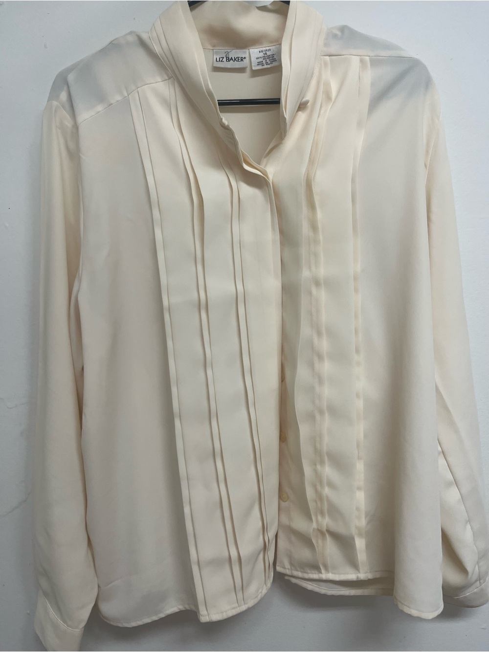Liz Baker Cream Pleated Front Button-Down Blouse